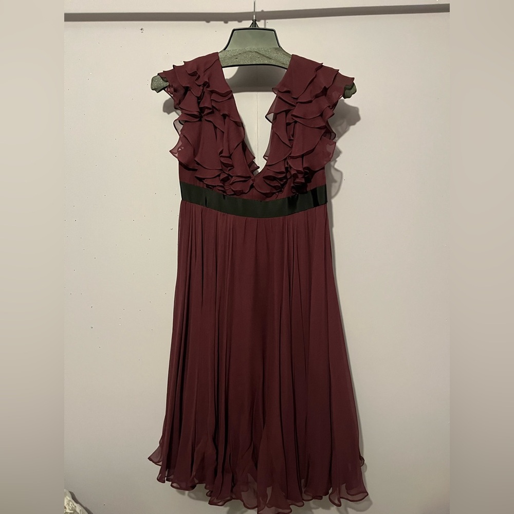 Marchesa Notte Ruffled V-Neck Dress - Picture 3 of 12